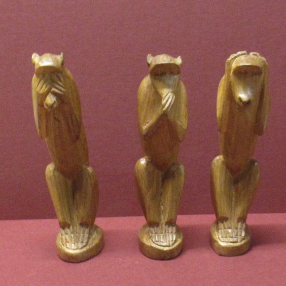 Vintage Carved Wise Monkeys Hear See Speak No Evil